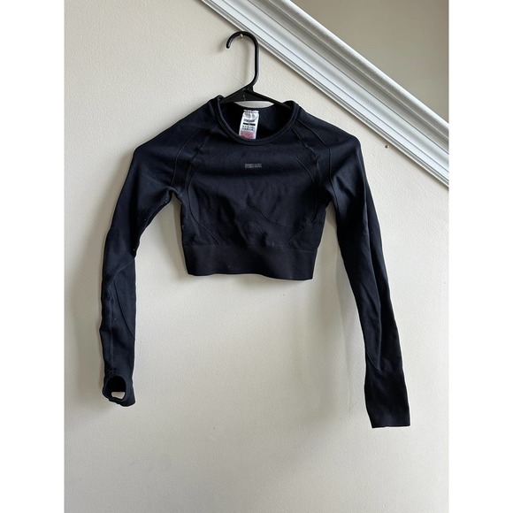 Gymshark black cropped keyhole back compression top w/ thumbholes, size XS - Picture 1 of 5